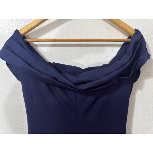 Elegant Navy Blue Maxi Dress Cowl Shoulder - Picture 4 of 6